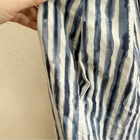 Vince Painterly Stripe Ruched Dress In Coastal Blue 14 - Picture 5 of 9